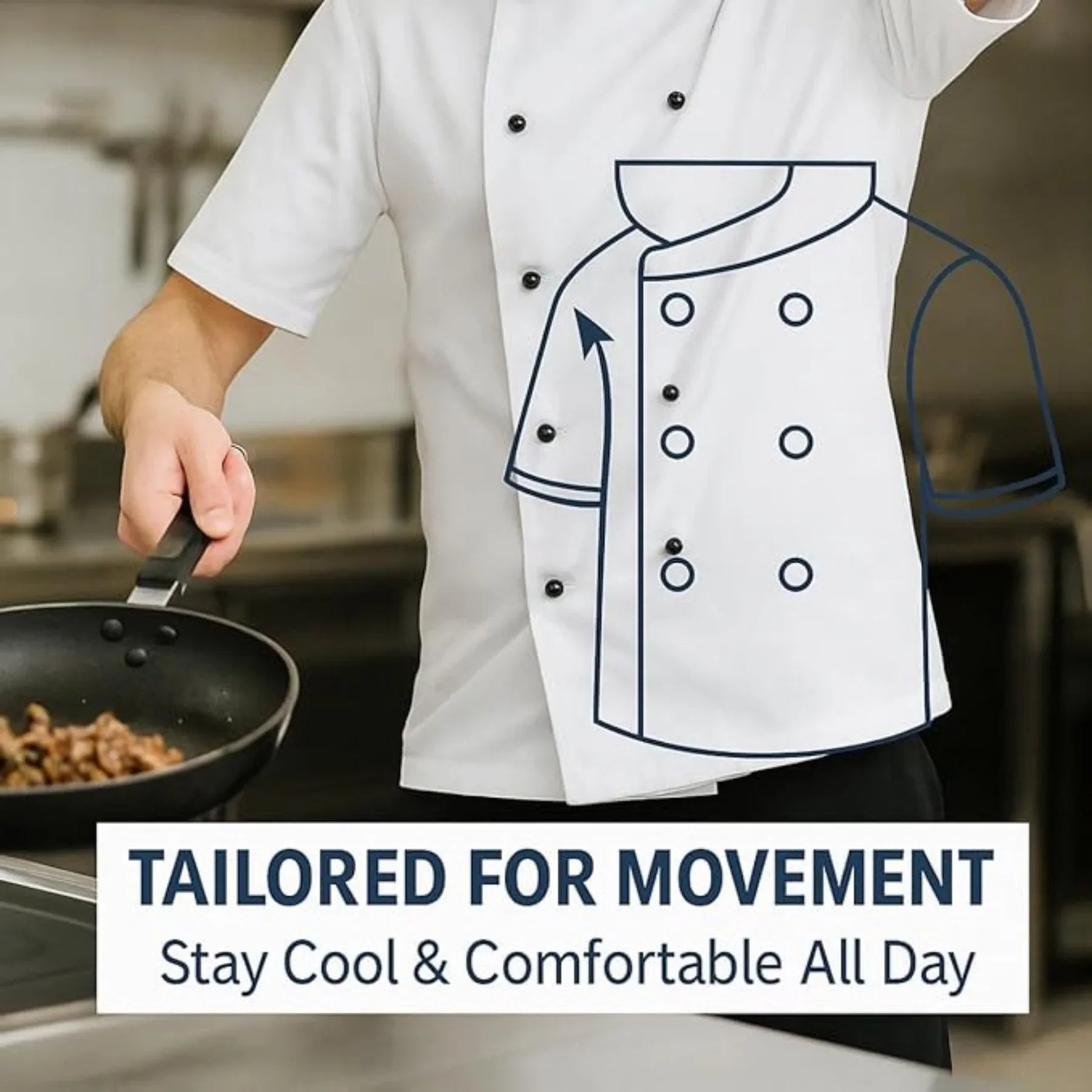 Professional Chef Jacket &amp; Trousers Set – Short Sleeve, Mesh Back, Pockets | Catering Uniform - 4A's Global