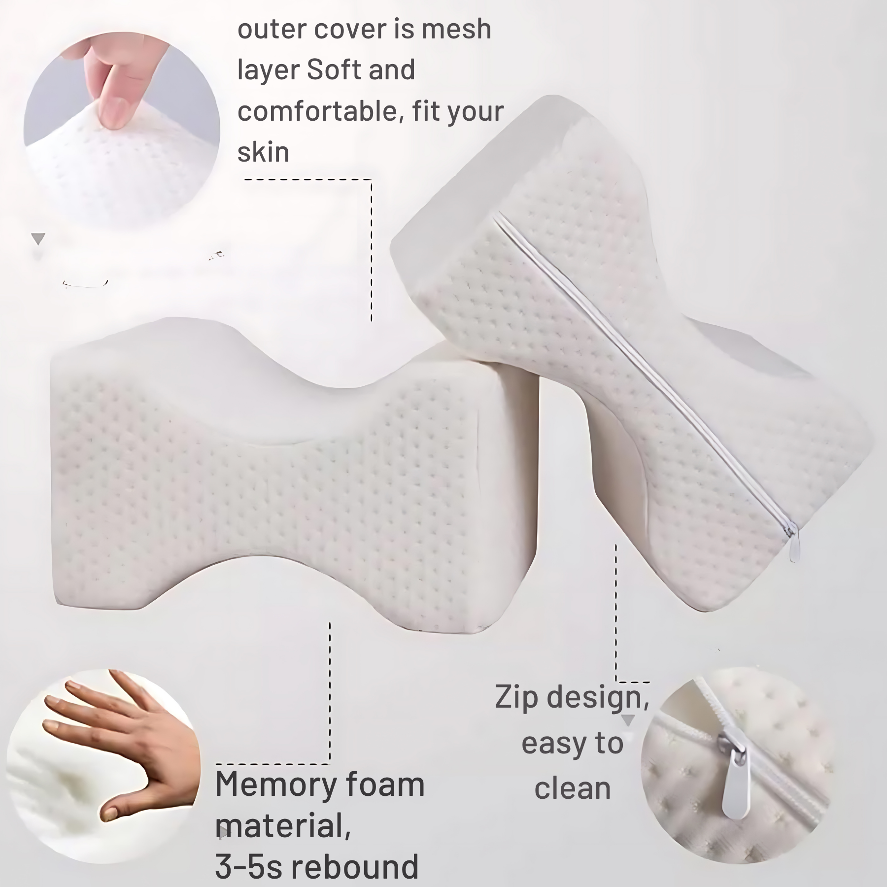 Ergonomic Memory Foam Knee Pillow for Side Sleepers – Orthopedic Support for Sciatica, Back, Hip &amp; Joint Pain Relief - 4A's Global