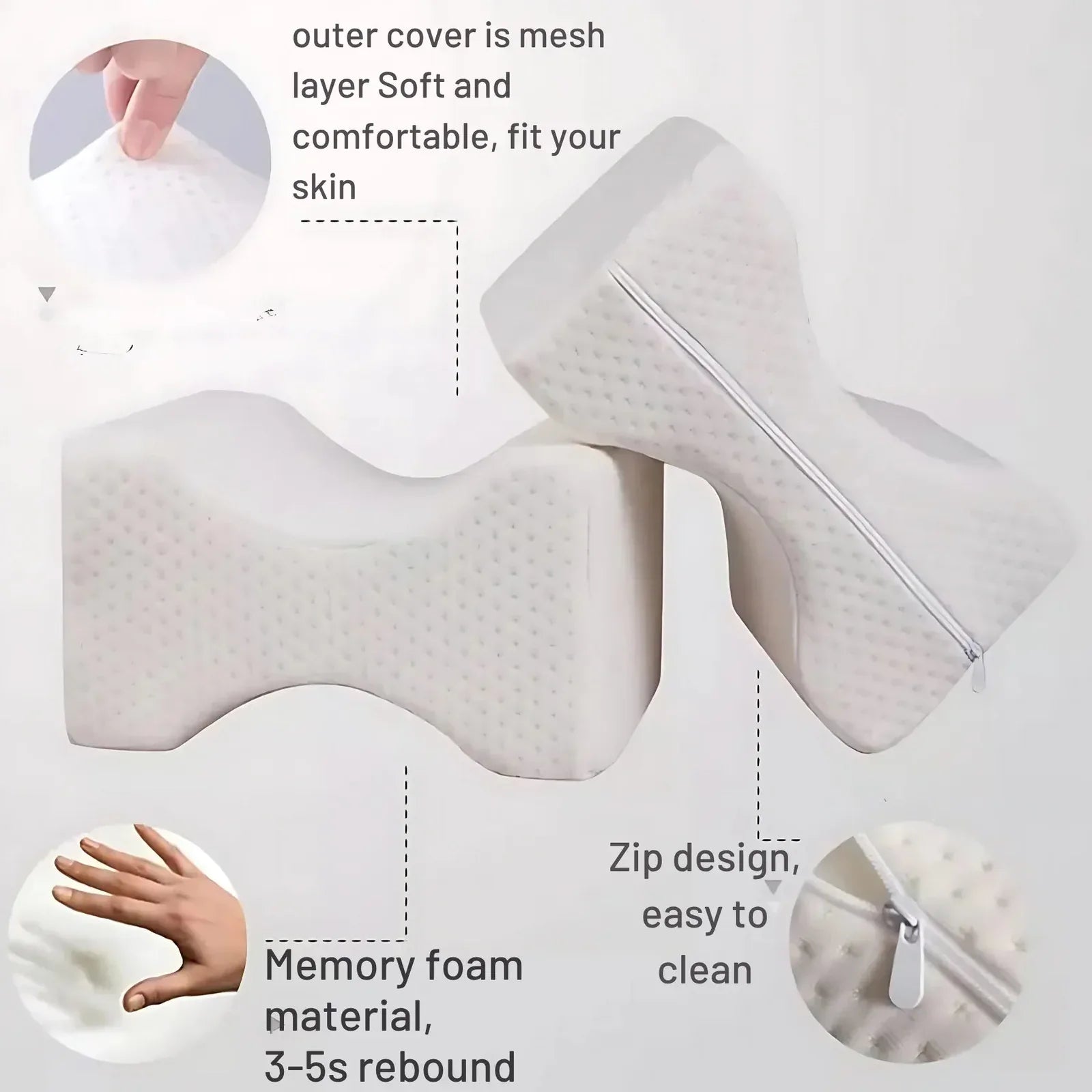 Ergonomic Memory Foam Knee Pillow for Side Sleepers – Orthopedic Support for Sciatica, Back, Hip &amp; Joint Pain Relief - 4A's Global