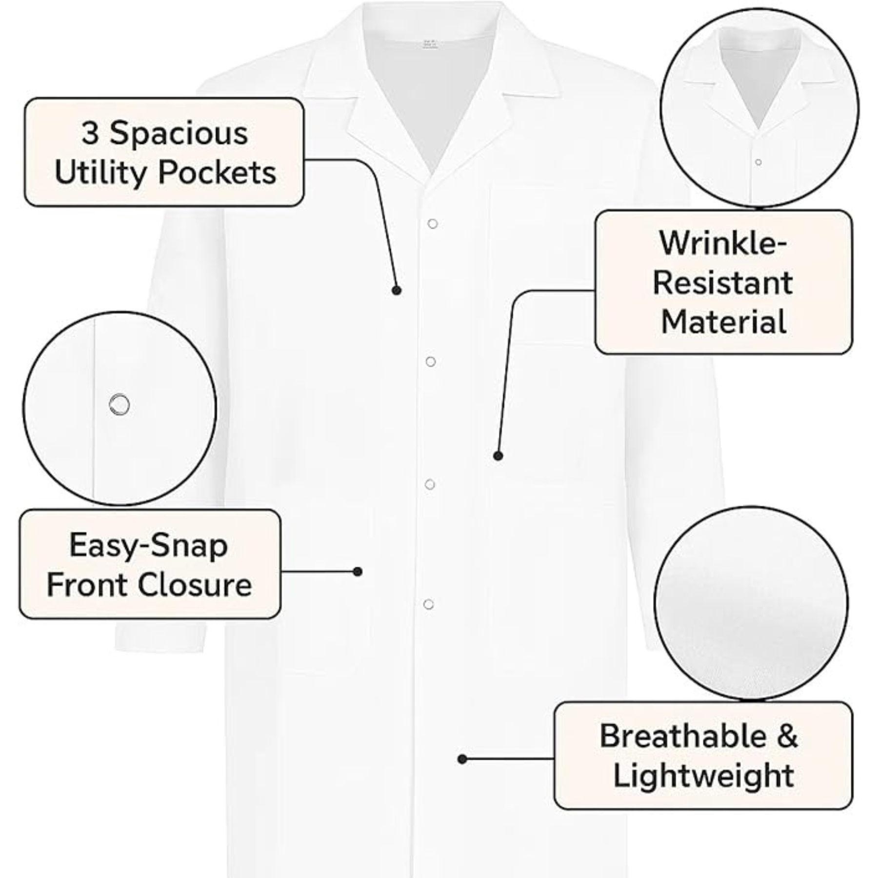 Unisex White Lab Coat | Salon Coat | Stylist Smock | Professional Work Coat – Premium Polycotton Long Sleeve with Button Fastening - 4A's Global