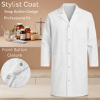 White Lab Coat Unisex Polycotton Professional Workwear Salon Coat, XXS to 5XL - 4AS - 4A's Global