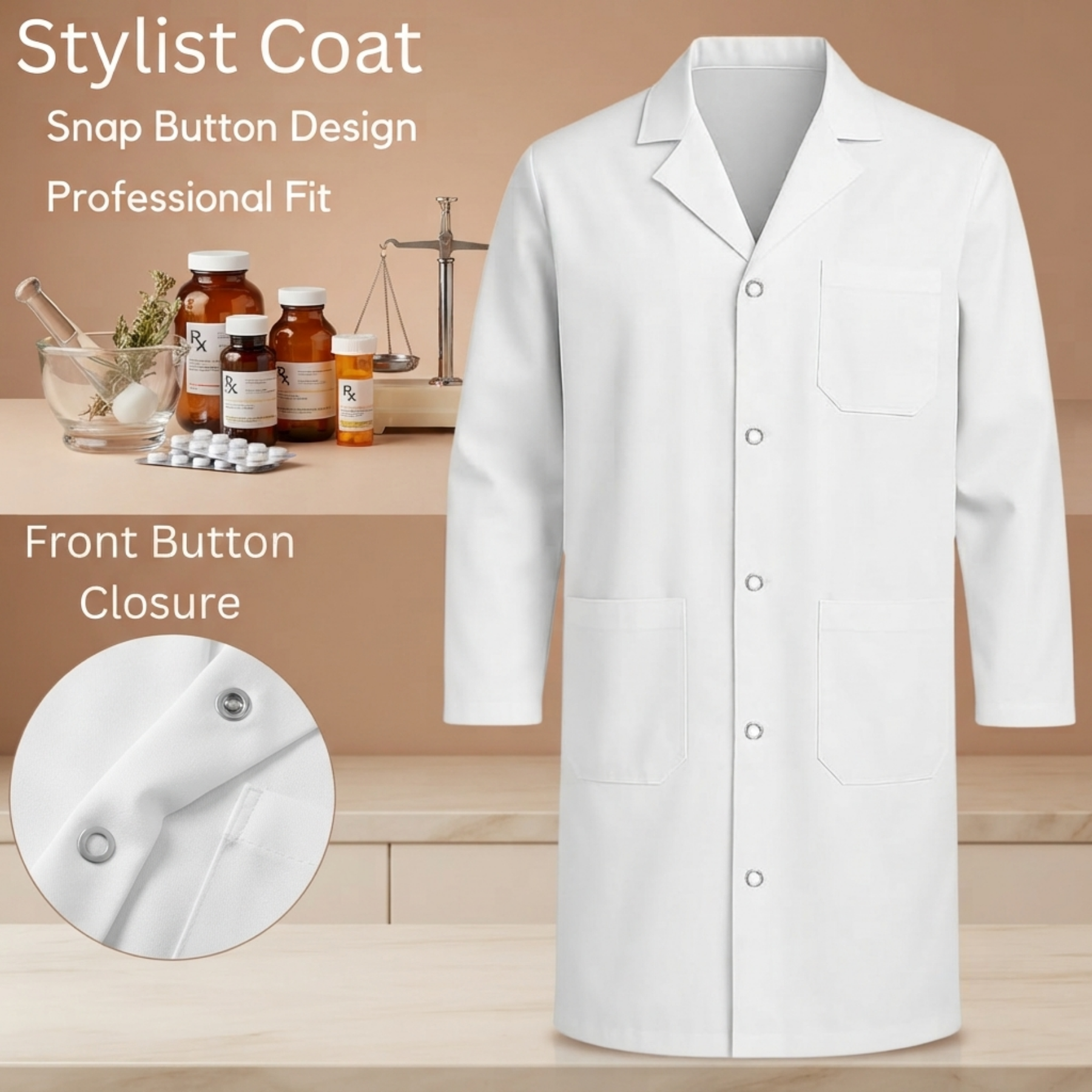 White Lab Coat Unisex Polycotton Professional Workwear Salon Coat, XXS to 5XL - 4AS - 4A's Global