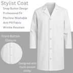 White Lab Coat Unisex Polycotton Professional Workwear Salon Coat, XXS to 5XL - 4AS - 4A's Global