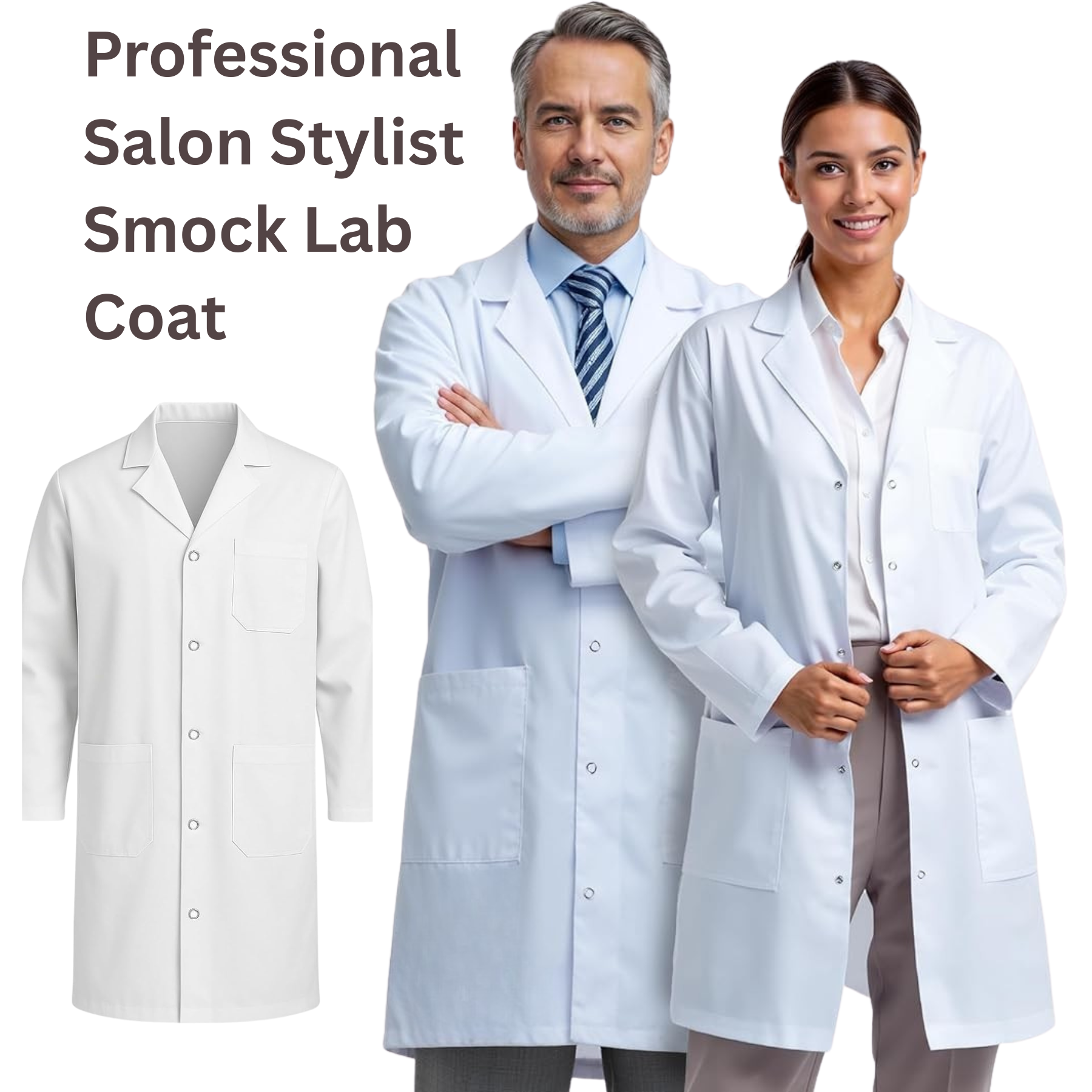 White Lab Coat Unisex Polycotton Professional Workwear Salon Coat, XXS to 5XL - 4AS - 4A's Global