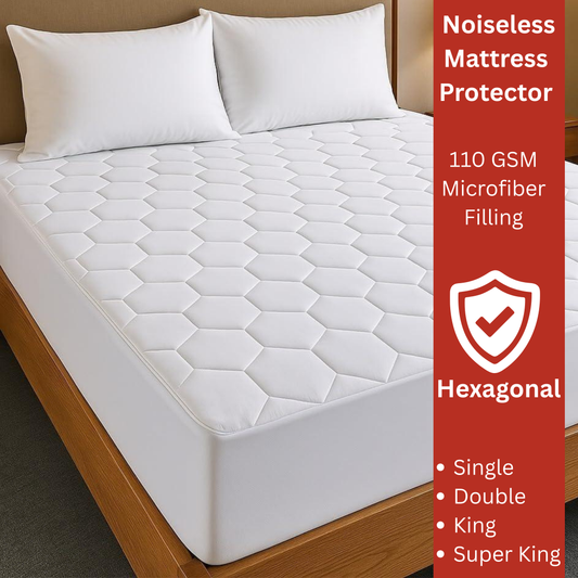 Mattress Protector Sheet | Lightweight, Breathable &amp; Noise-Free | Deep Fit 30cm Skirt | Hexagonal Style