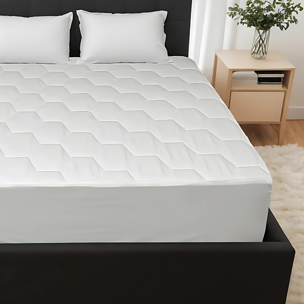 Mattress Protector Sheet | Lightweight, Breathable &amp; Noise-Free | Deep Fit 30cm Skirt | Hexagonal Style