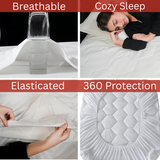Mattress Protector Sheet | Lightweight, Breathable &amp; Noise-Free | Deep Fit 30cm Skirt | Hexagonal Style