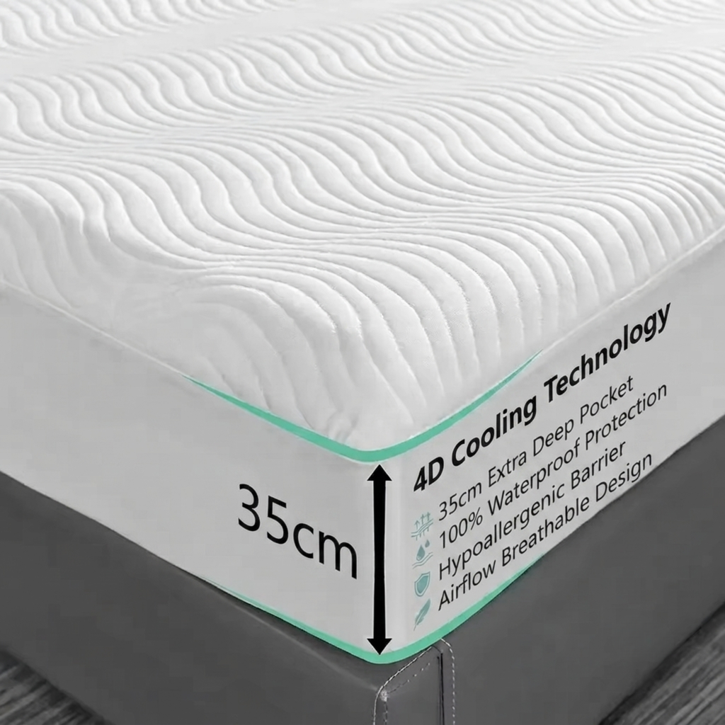 Bamboo Mattress Protector 3D Air Layer Cooling Silver ION Antibacterial, Silver ION , All UK Sizes - Zemmel - 4A's Global