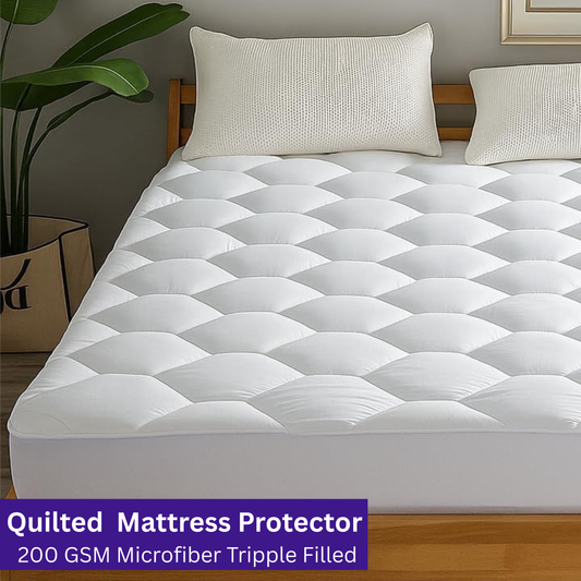 HH Quilted Mattress Protector 40cm Triple Filled Noiseless Breathable Hexagonal Design Soft Microfiber Fabric & Filling