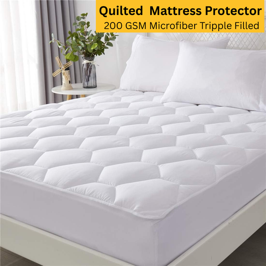 CL Quilted Mattress Protector Sheet | 200 GSM Triple Fill | 40cm Deep Skirt | Microfiber Soft &amp; Breathable