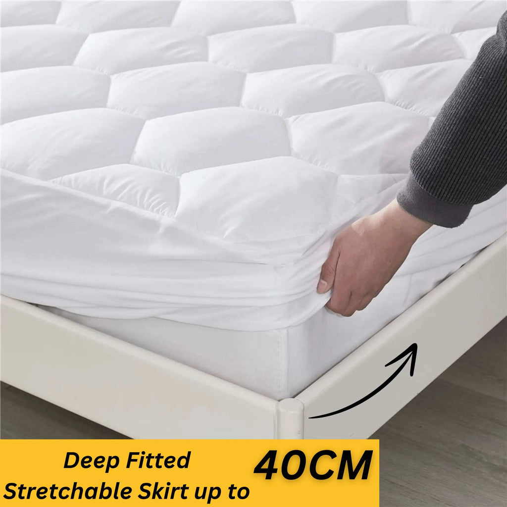 CL Quilted Mattress Protector Sheet | 200 GSM Triple Fill | 40cm Deep Skirt | Microfiber Soft &amp; Breathable - 4A's Global