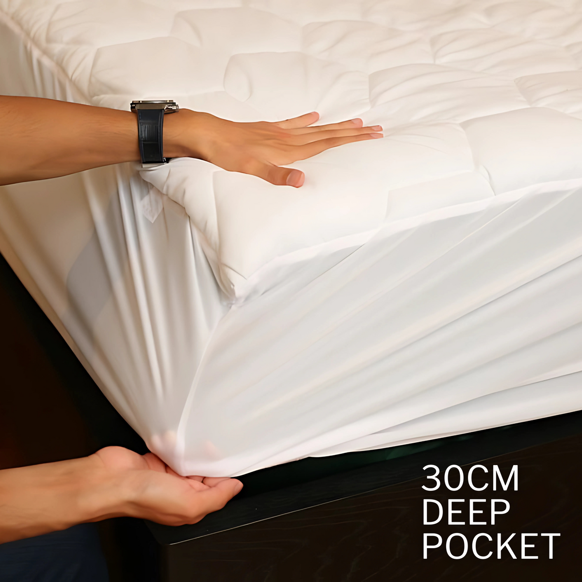 Mattress Protector 30cm Flat Fitted Sheet 360 Cover , Elastic Fitting Light Weight Deep Skirt Double Bed  Noiseless Breathable
