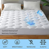 Waterproof Mattress Protector 30cm Elasticized Skirt Light Weight  Soft Luxury Cotton Sheets Fitted Cover -  Hexagonal Design