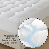 Waterproof Mattress Protector 30cm Elasticized Skirt Light Weight  Soft Luxury Cotton Sheets Fitted Cover -  Hexagonal Design
