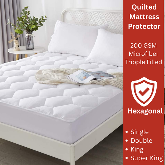 Quilted Mattress Protector Sheet | 40cm Deep Fit Skirt | 200 GSM Triple Fill | Lightweight, Breathable &amp; Noiseless