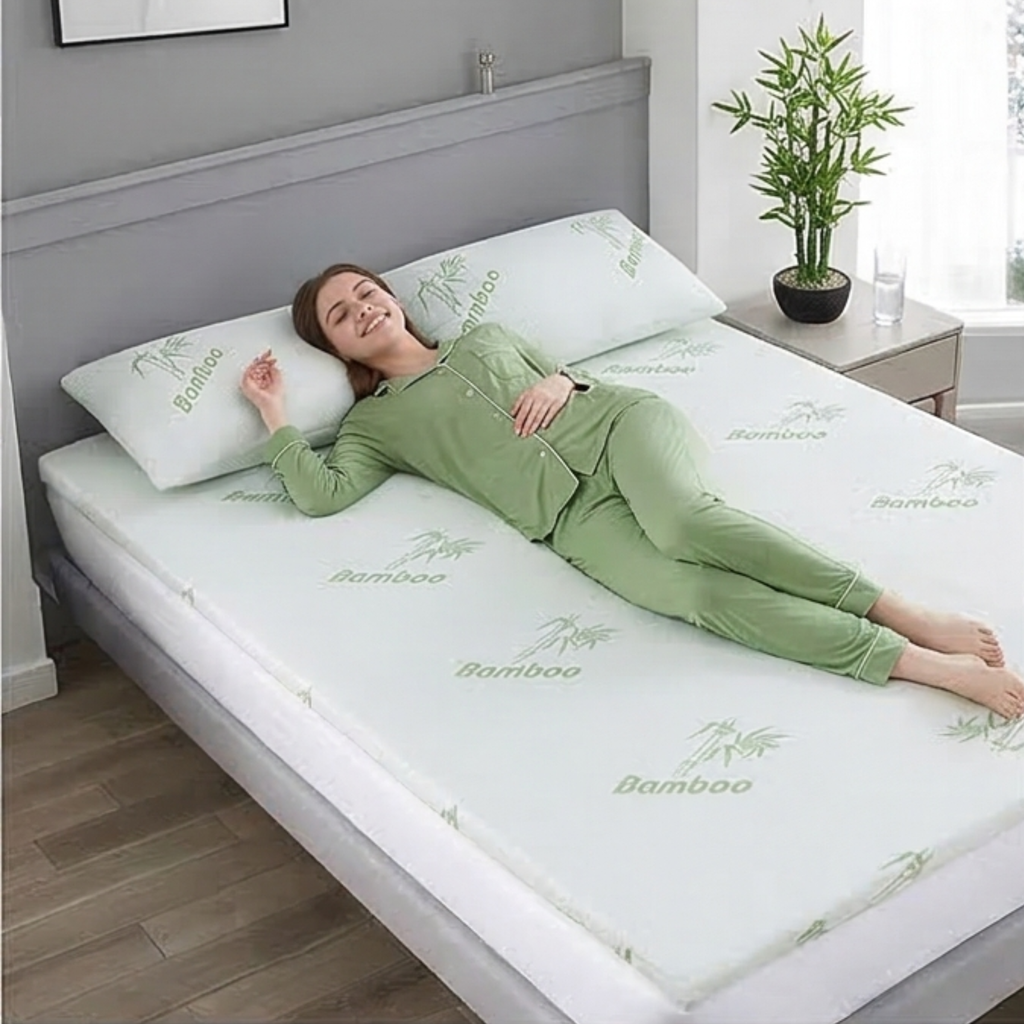 Bamboo Gel Memory Foam Mattress Topper 2.5cm Cooling Orthopedic, All UK Sizes - 4AS - 4A's Global