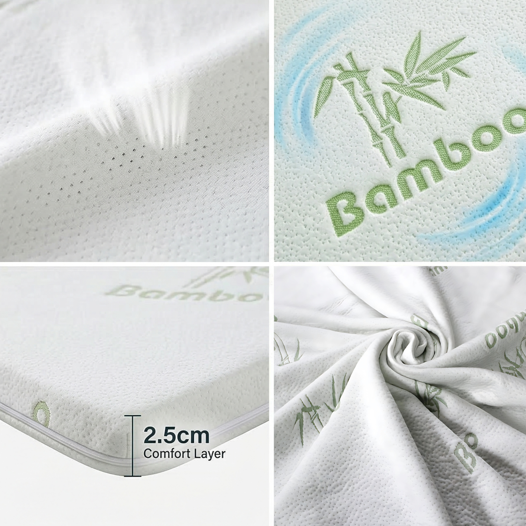 Bamboo Gel Memory Foam Mattress Topper 2.5cm Cooling Orthopedic, All UK Sizes - 4AS - 4A's Global