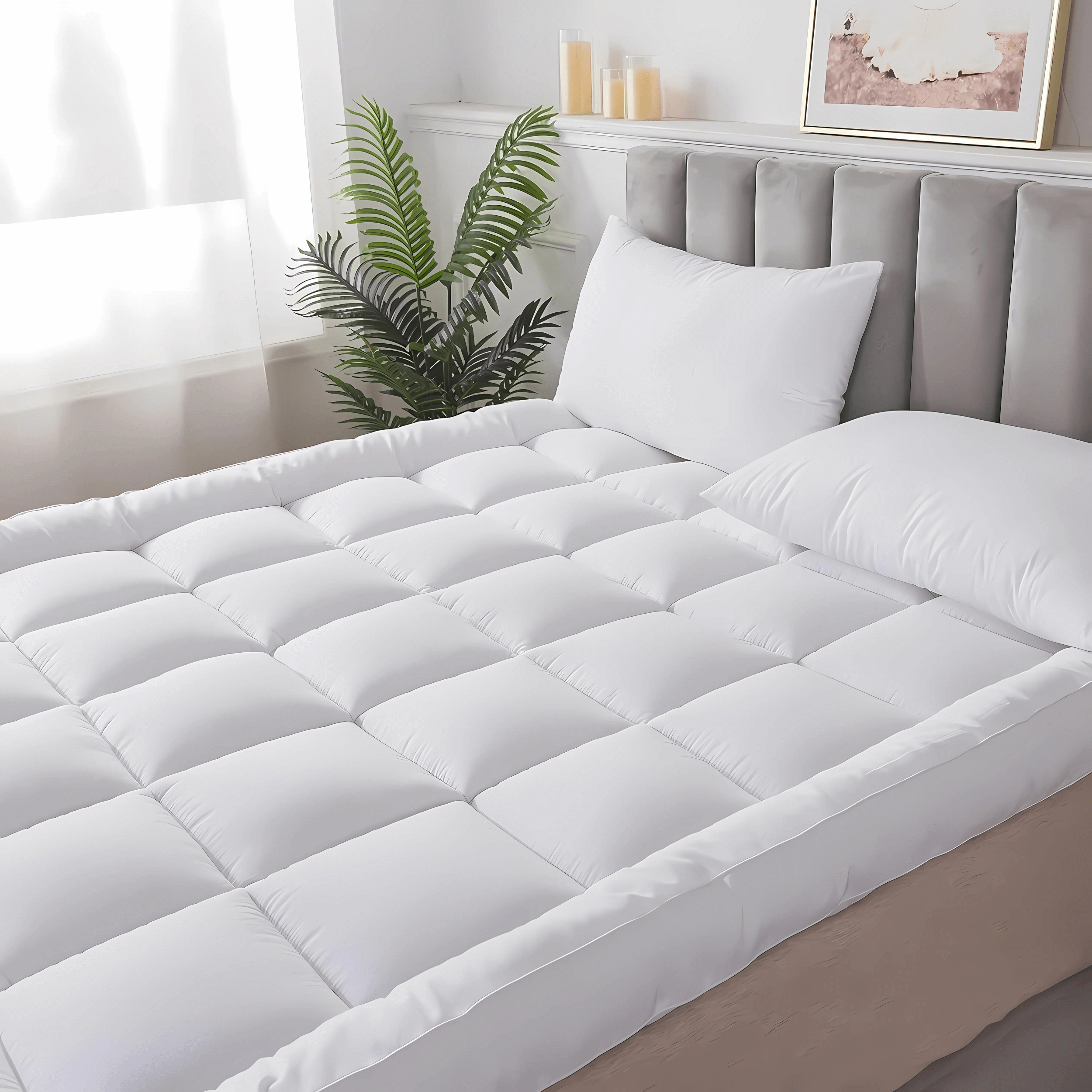 4-Inch / 11cm Extra Thick King Size Mattress Topper – 1100 GSM Microfibre Fill | 150 x 200 cm (59 x 79 inch) - 4A's Global