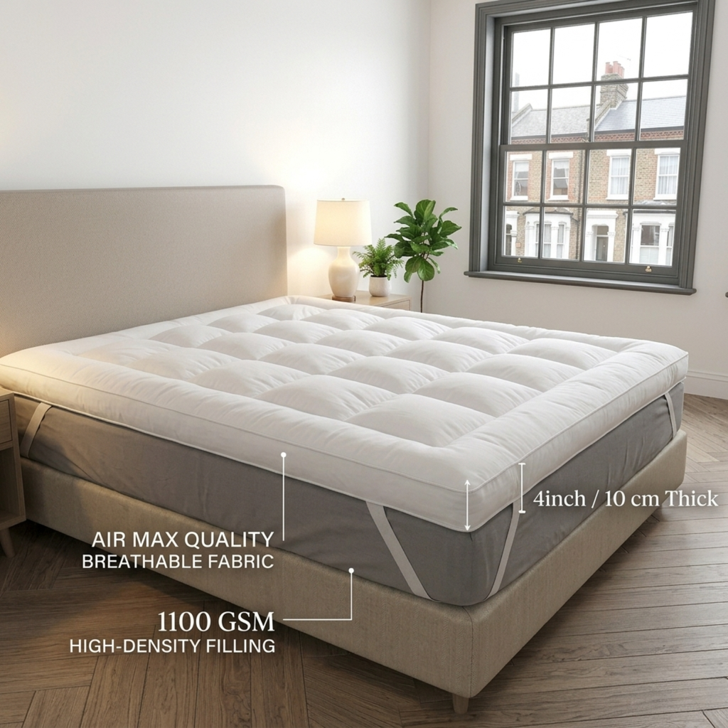 10cm Extra Thick Mattress Topper | 1100GSM Deep-Fill Luxury | All UK Sizes | 4AS