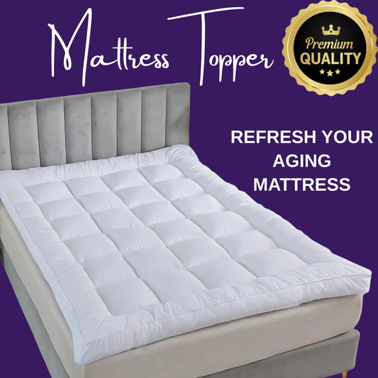 Luxury Extra-Thick Mattress Topper – Deep-Filled Microfibre Comfort Layer Quilted, Luxury Hotel Mattress Pads Box Stitched Elasticated Corner Straps
