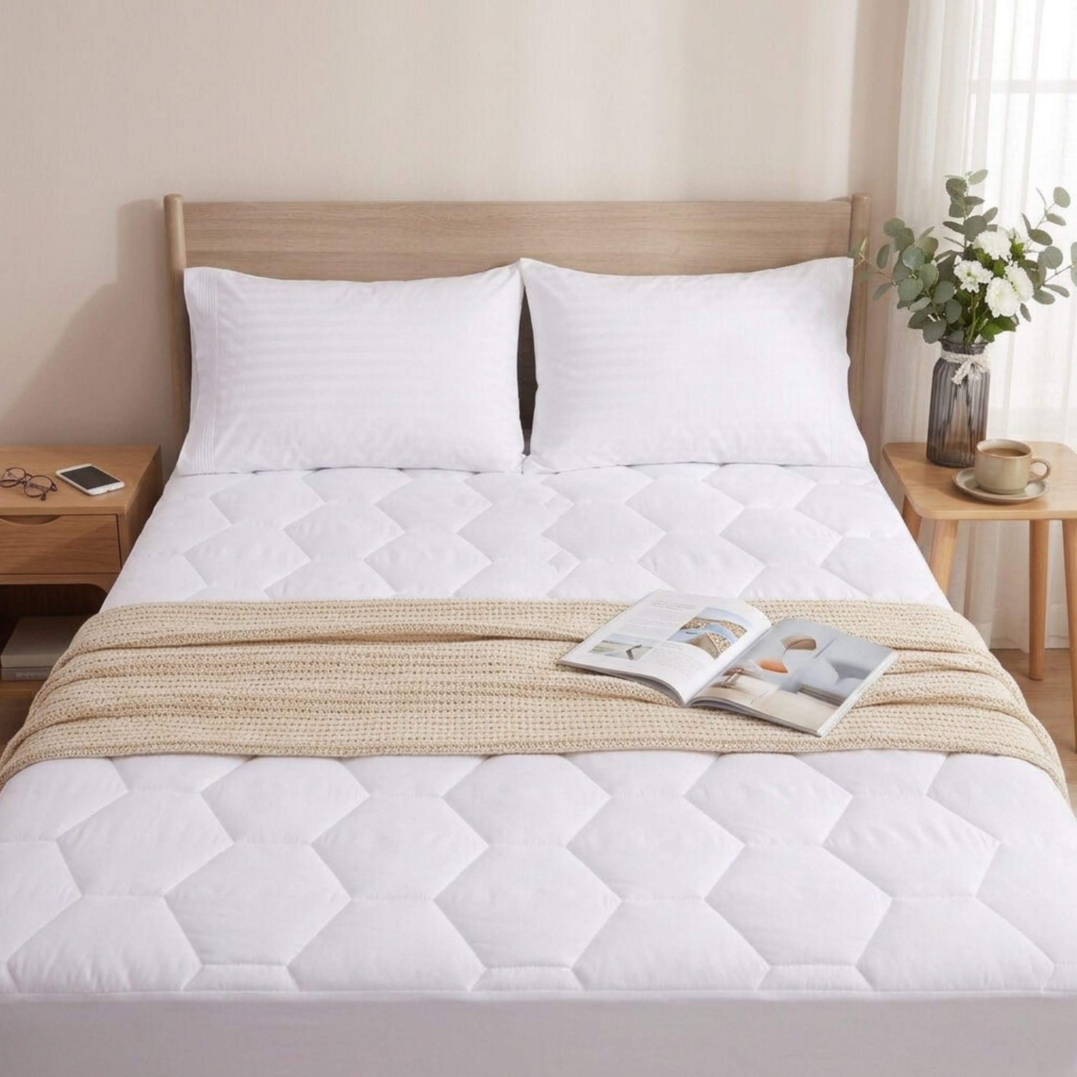 Quilted Mattress Protector 200GSM Triple Fill 40cm Deep Skirt, All UK Sizes - 4AS - 4A's Global