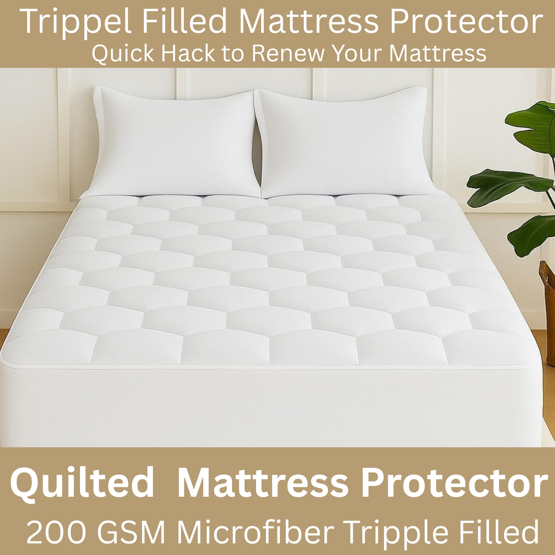 Quilted Mattress Protector 200GSM Triple Fill 40cm Deep Skirt, All UK Sizes - 4AS - 4A's Global
