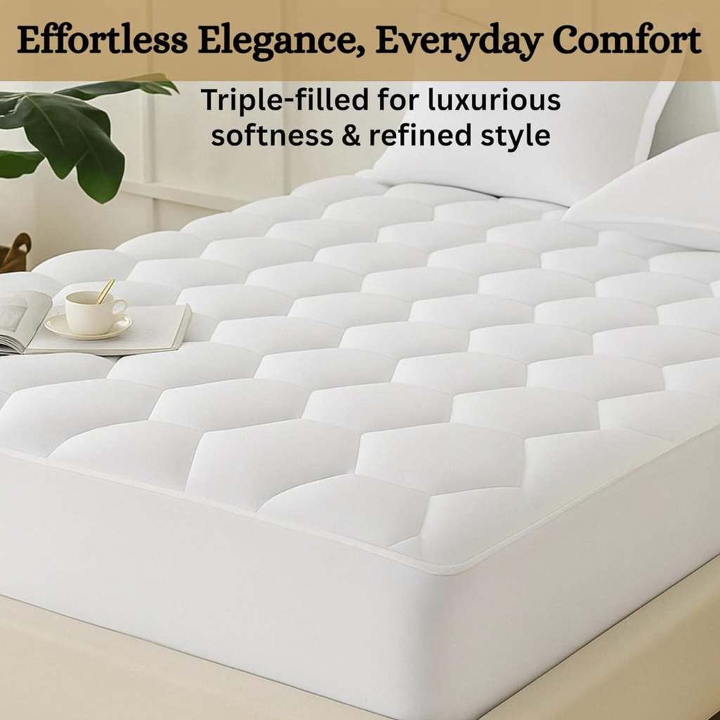 Quilted Mattress Protector 200GSM Triple Fill 40cm Deep Skirt, All UK Sizes - 4AS - 4A's Global