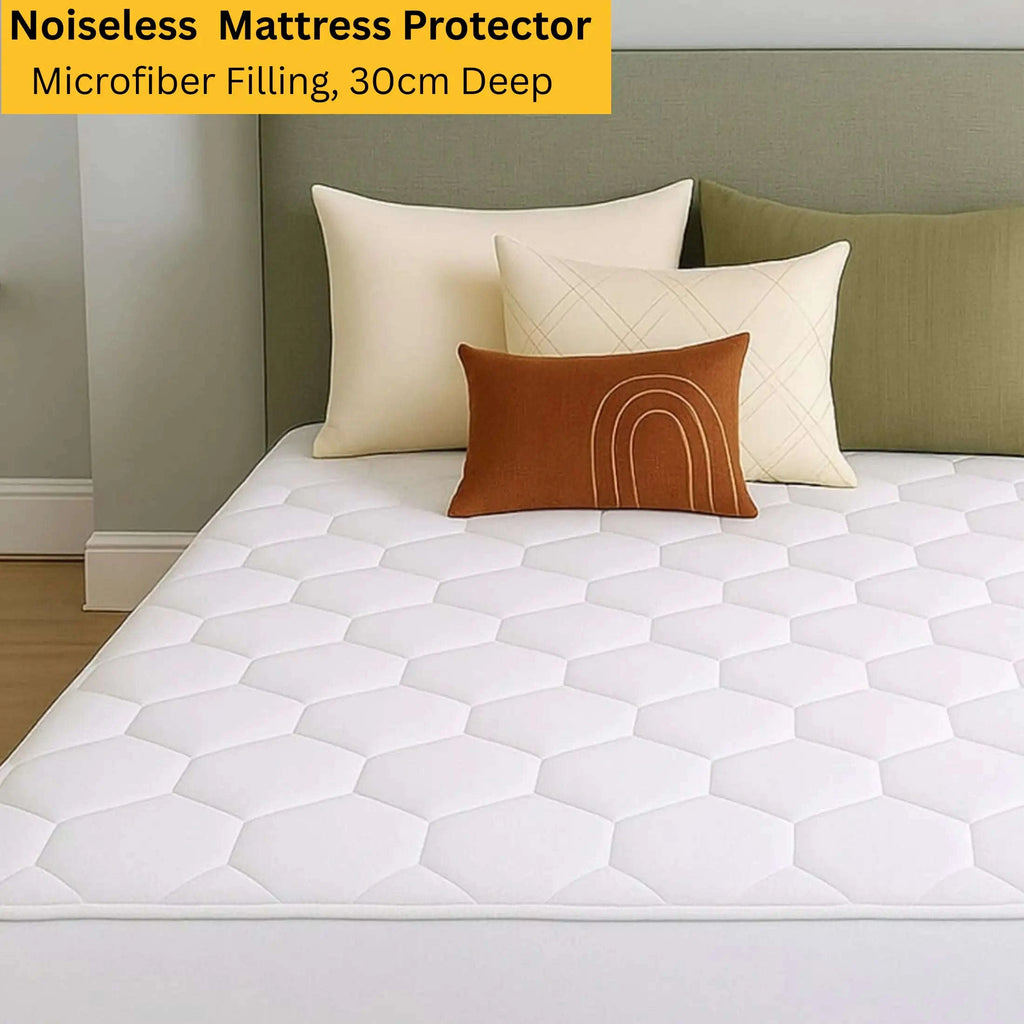 CL Mattress Protector Sheet | Lightweight, Breathable &amp; Noise-Free | Deep Fit 30cm Skirt | Hexagonal Style (Copy) - 4A's Global