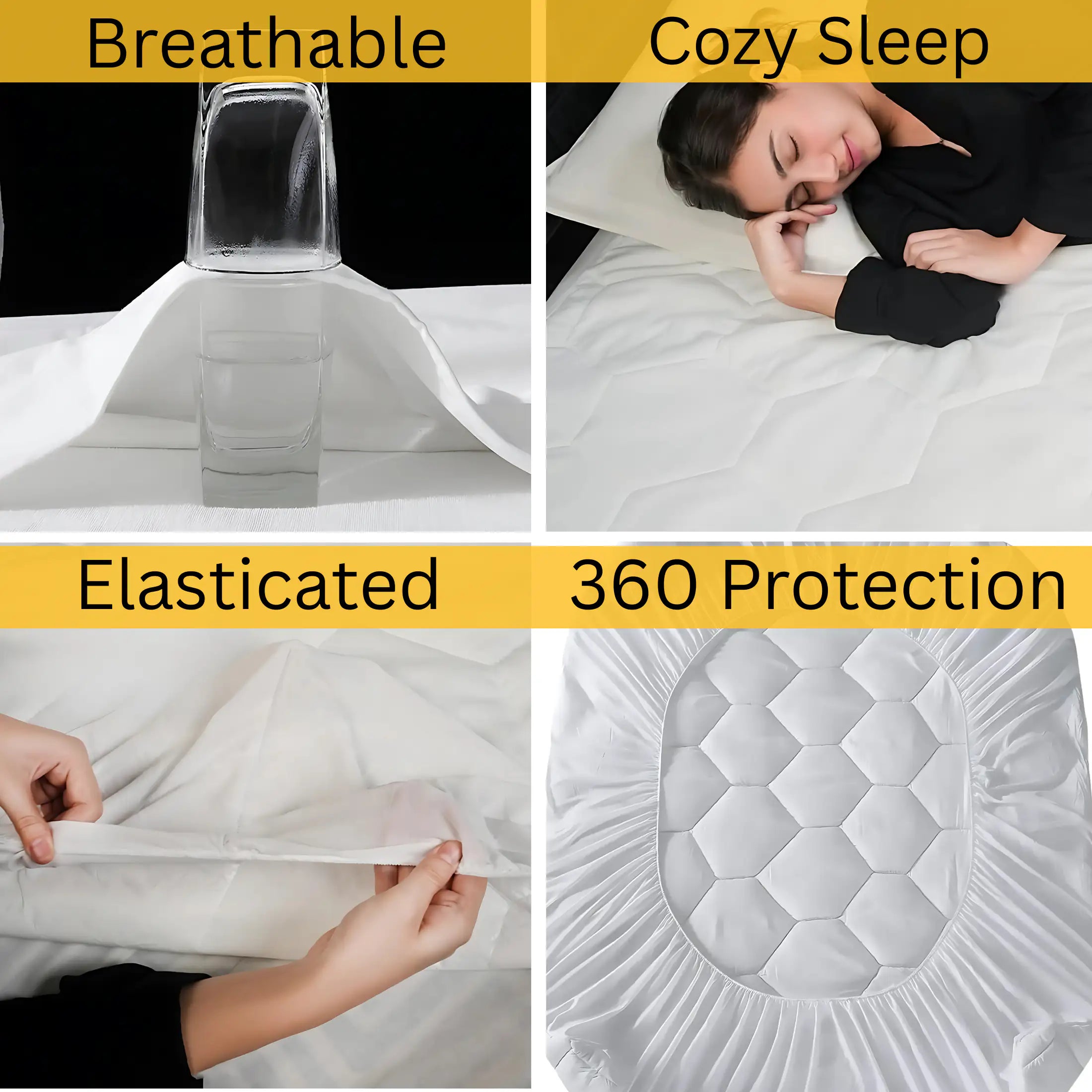 CL Mattress Protector Sheet | Lightweight, Breathable &amp; Noise-Free | Deep Fit 30cm Skirt | Hexagonal Style (Copy) - 4A's Global
