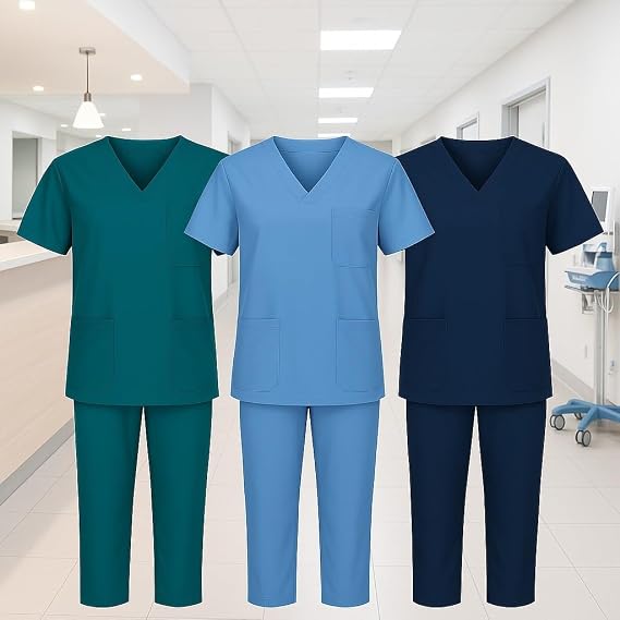 Medical Scrub Suit 2 Piece Unisex Hospital Workwear 3 Colours 6 Sizes - High Living - 4A's Global