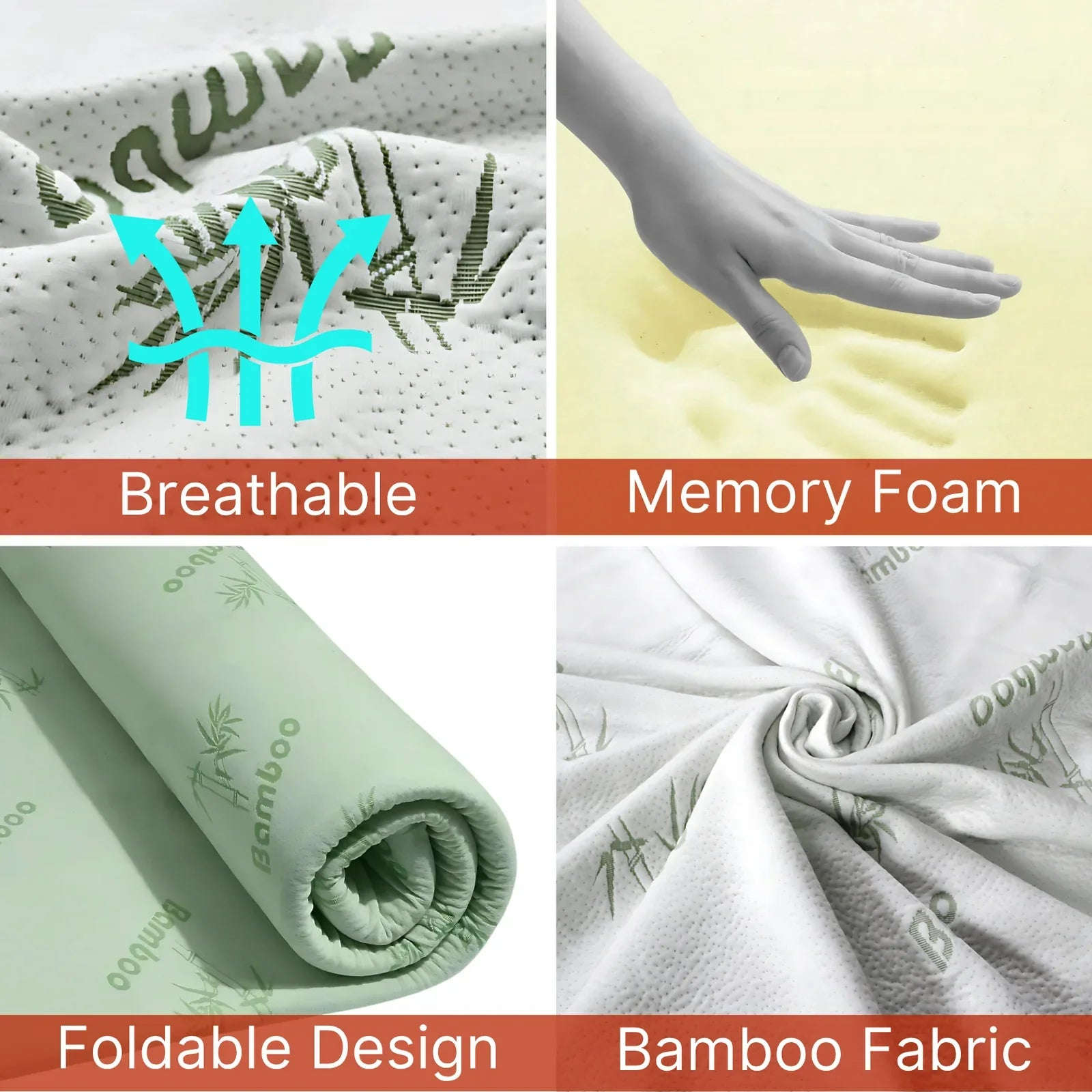 Heaven High 40D Bamboo Mattress Topper Memory Foam 2.5cm – Gel Infused | Cooling | Bamboo Cover | Anti-Slip | Pressure Relief - 4A's Global