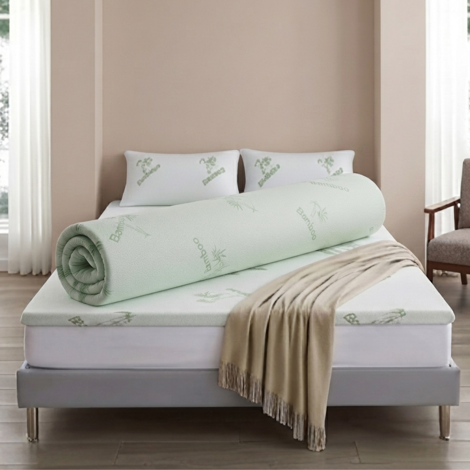 Bamboo Gel Memory Foam Mattress Topper 2.5cm Cooling Orthopedic, All UK Sizes - 4AS - 4A's Global