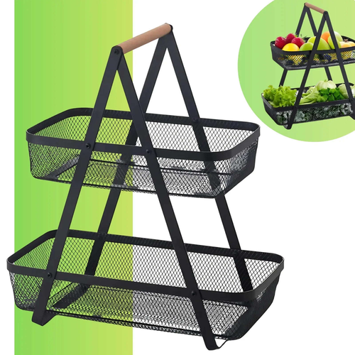 2-Tier Countertop Fruit, Bread &amp; Vegetable Storage Basket – Sleek Black - 4A's Global