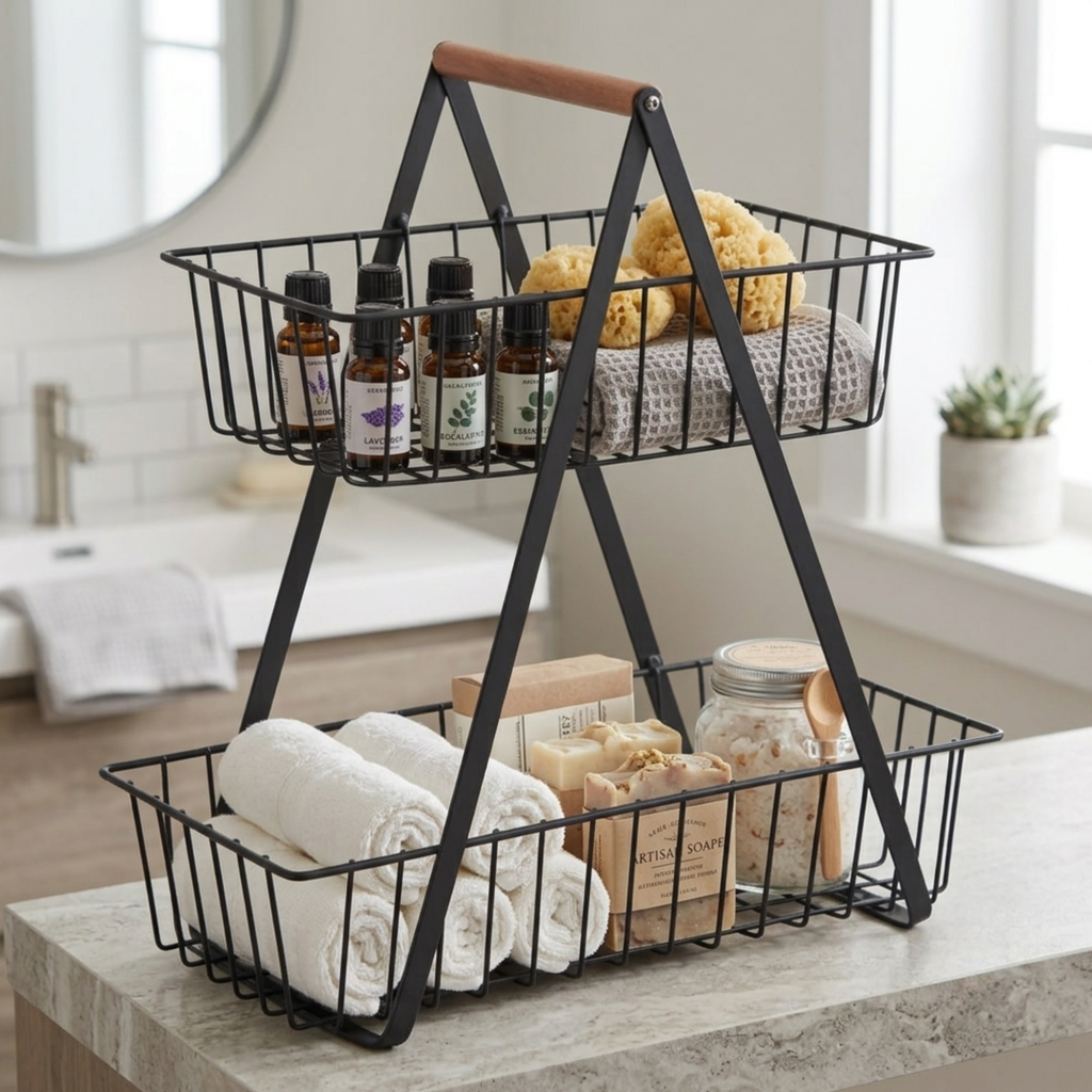 2 Tier Fruit and Veg Basket Countertop Space Saving Kitchen Organiser - SGM - 4A's Global