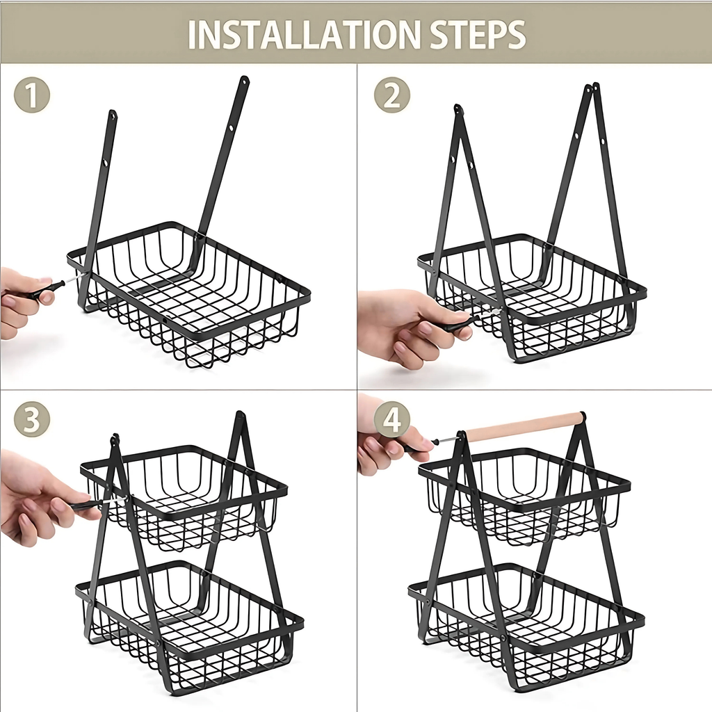 2 Tier Fruit and Veg Basket Countertop Space Saving Kitchen Organiser - SGM - 4A's Global