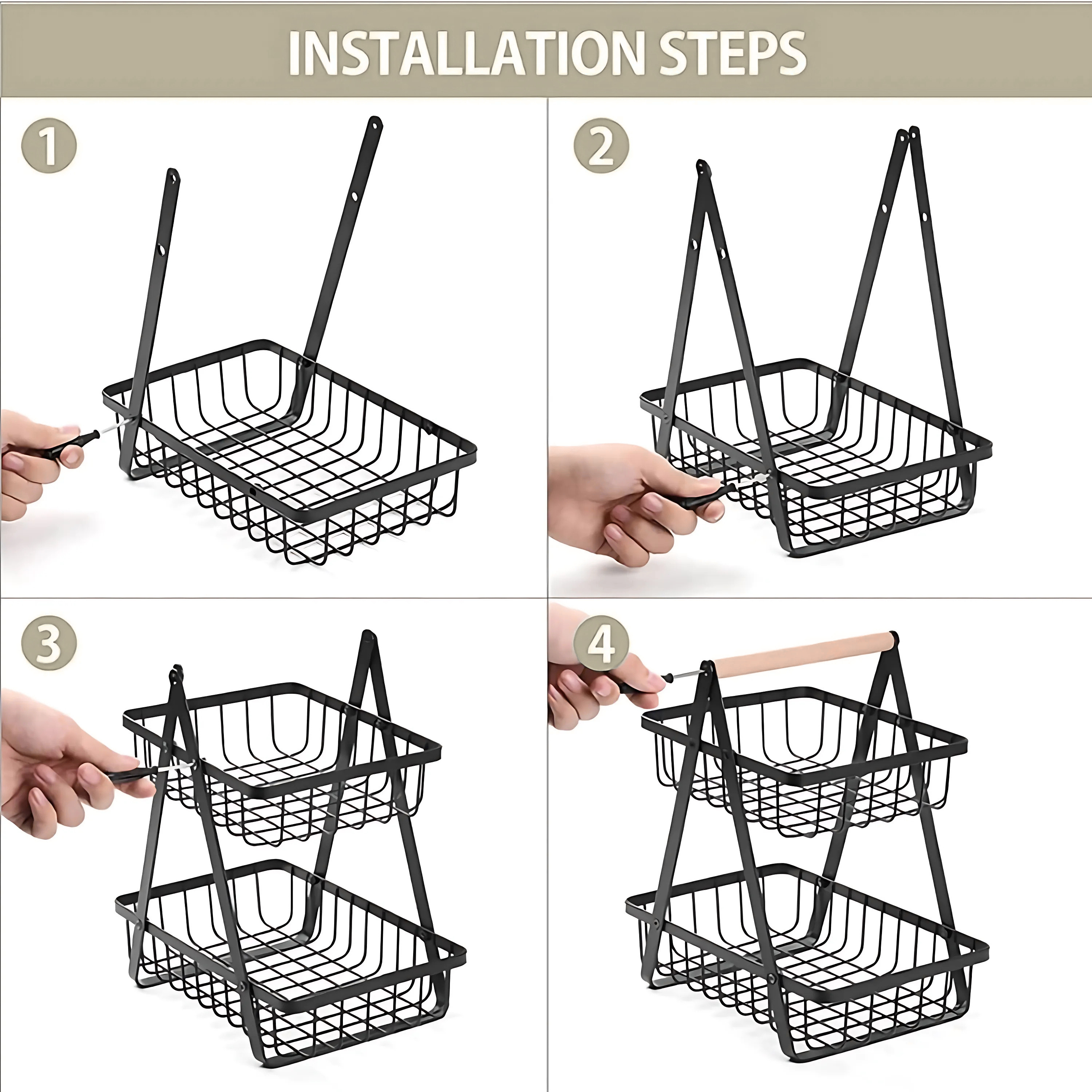 2 Tier Fruit and Veg Basket Countertop Space Saving Kitchen Organiser - SGM - 4A's Global