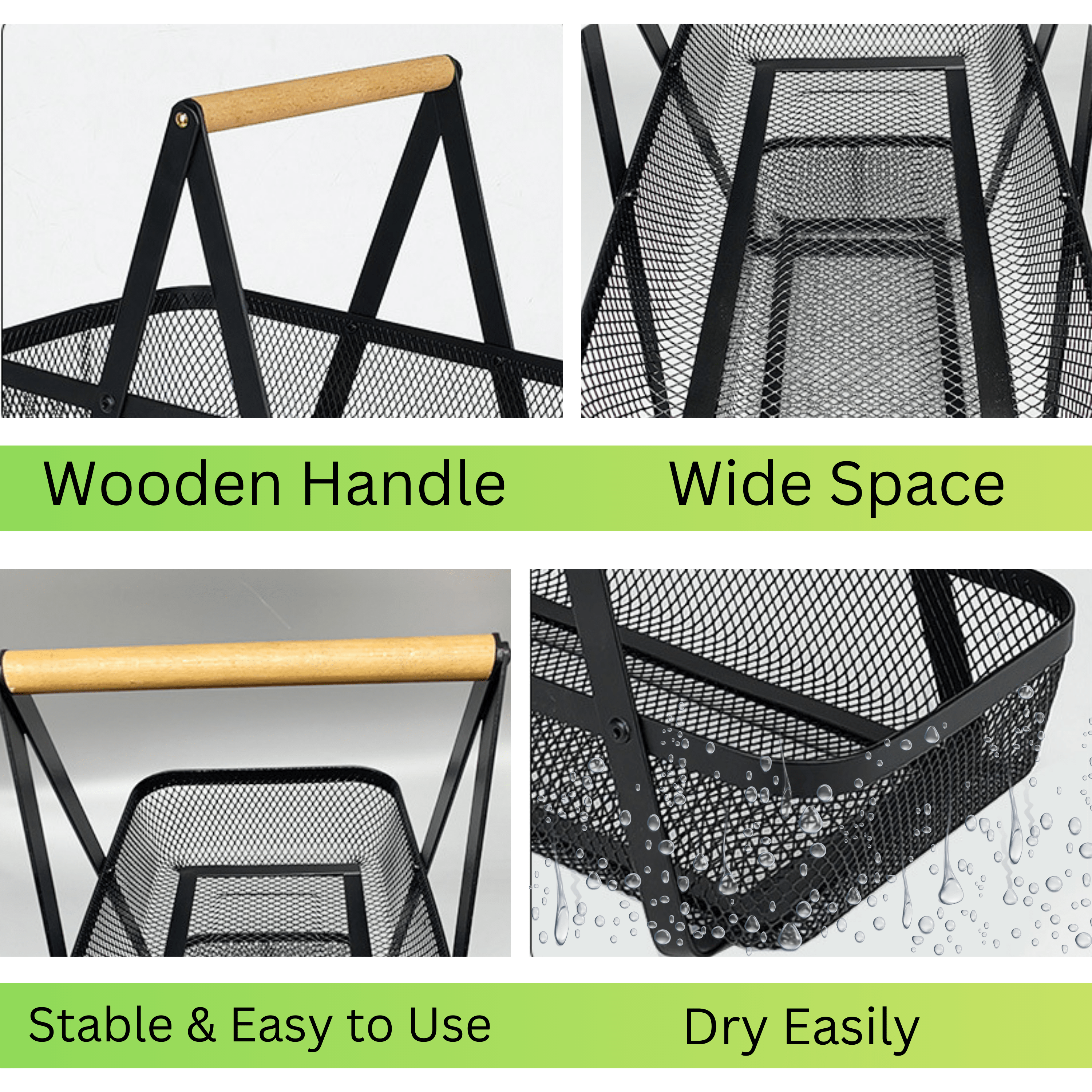 2-Tier Countertop Fruit , Bread &  Vegetable Storage Basket – Black Wire Mesh - 4A's Global