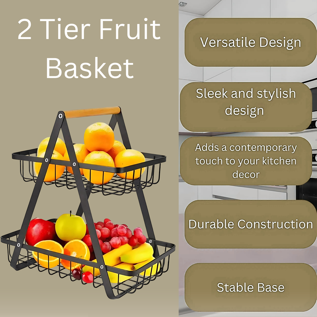 2 Tier Fruit and Veg Basket Countertop Space Saving Kitchen Organiser - SGM - 4A's Global