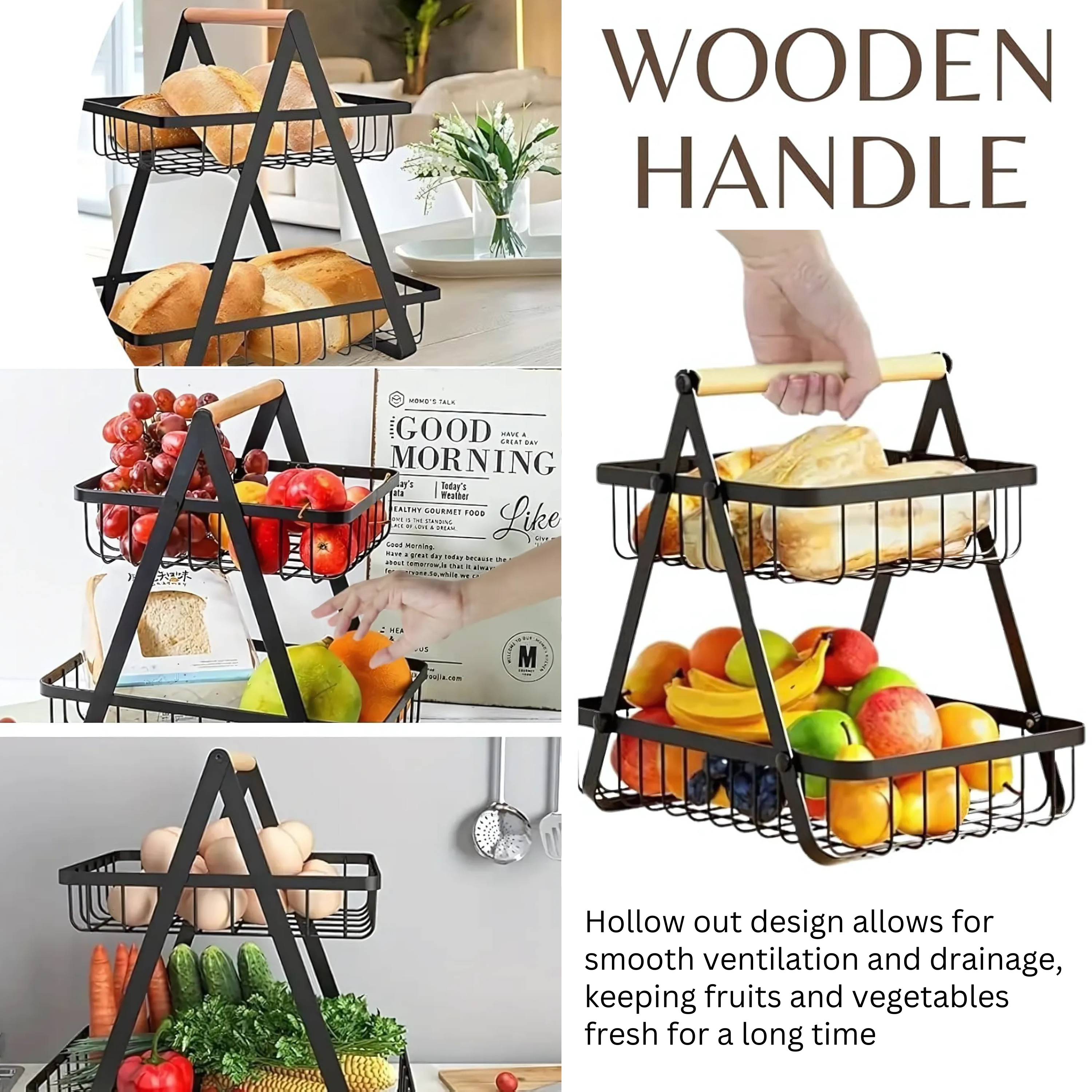 2 Tier Fruit and Veg Basket Countertop Space Saving Kitchen Organiser - SGM - 4A's Global