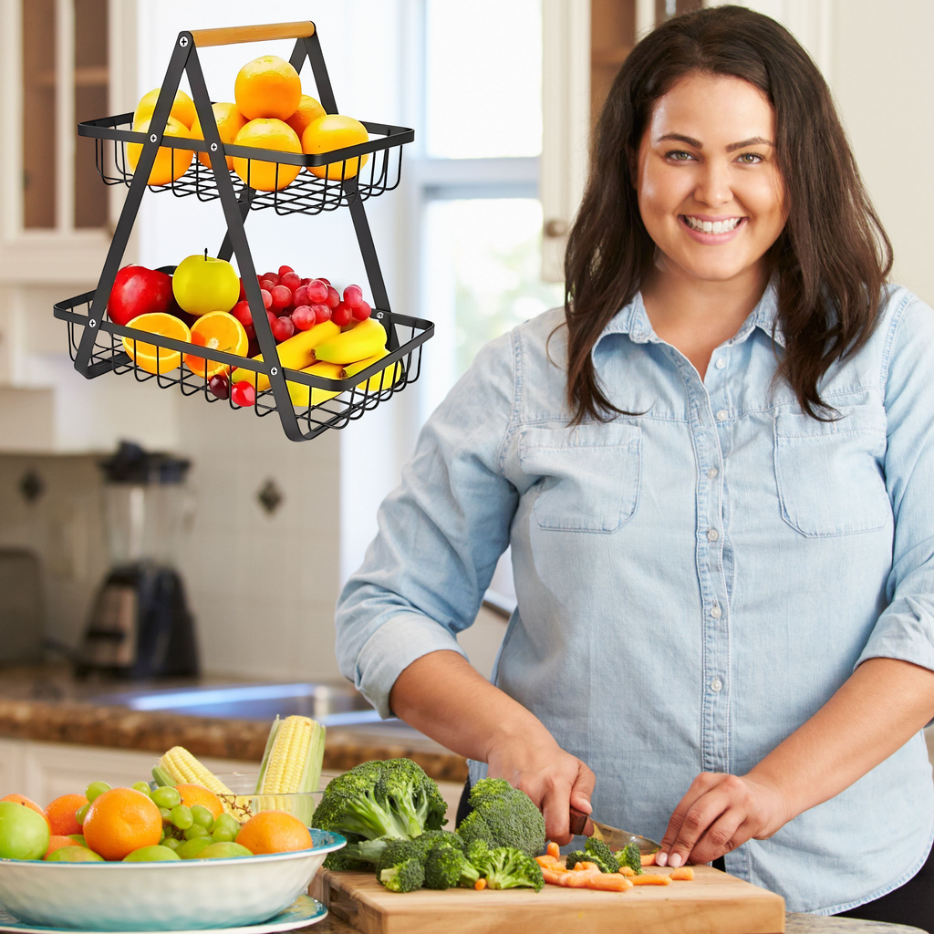 2 Tier Fruit and Veg Basket Countertop Space Saving Kitchen Organiser - SGM - 4A's Global