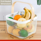 Metal Fruit Basket with Wooden Handle Kitchen Organiser Breathable Steel Mesh - SGM - 4A's Global
