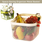 Metal Fruit Basket with Wooden Handle Kitchen Organiser Breathable Steel Mesh - SGM - 4A's Global