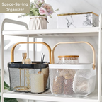 Metal Fruit Basket with Wooden Handle Kitchen Organiser Breathable Steel Mesh - SGM - 4A's Global