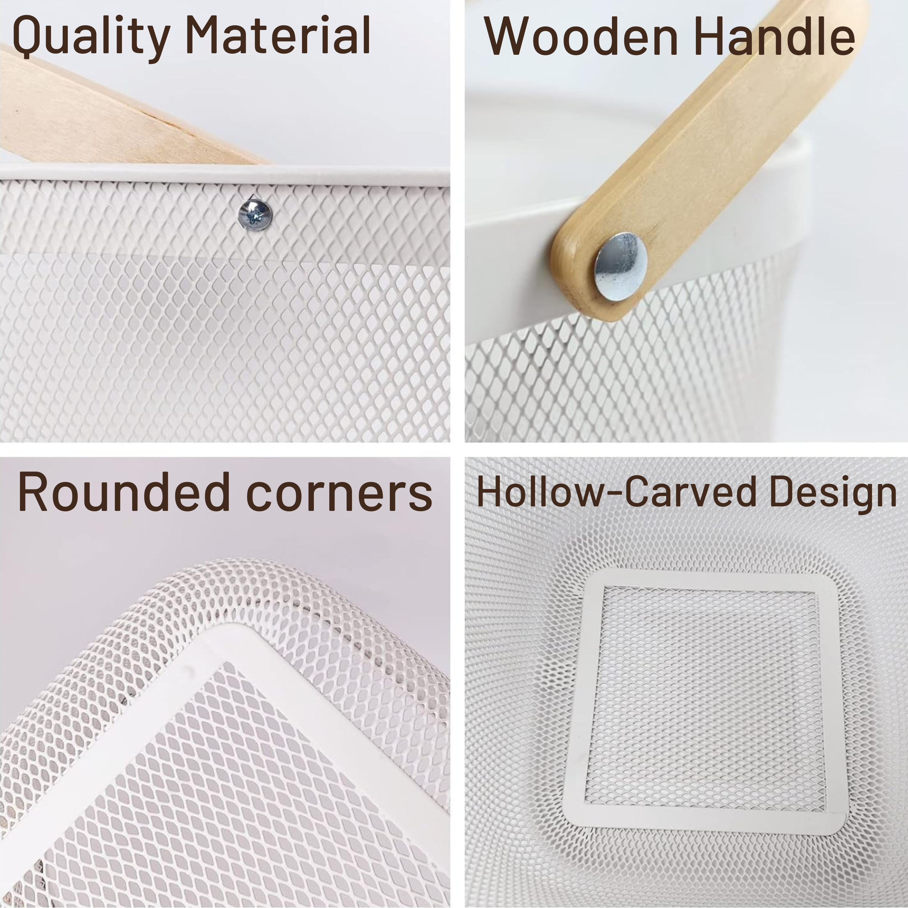Metal Fruit Basket with Wooden Handle Kitchen Organiser Breathable Steel Mesh - SGM - 4A's Global