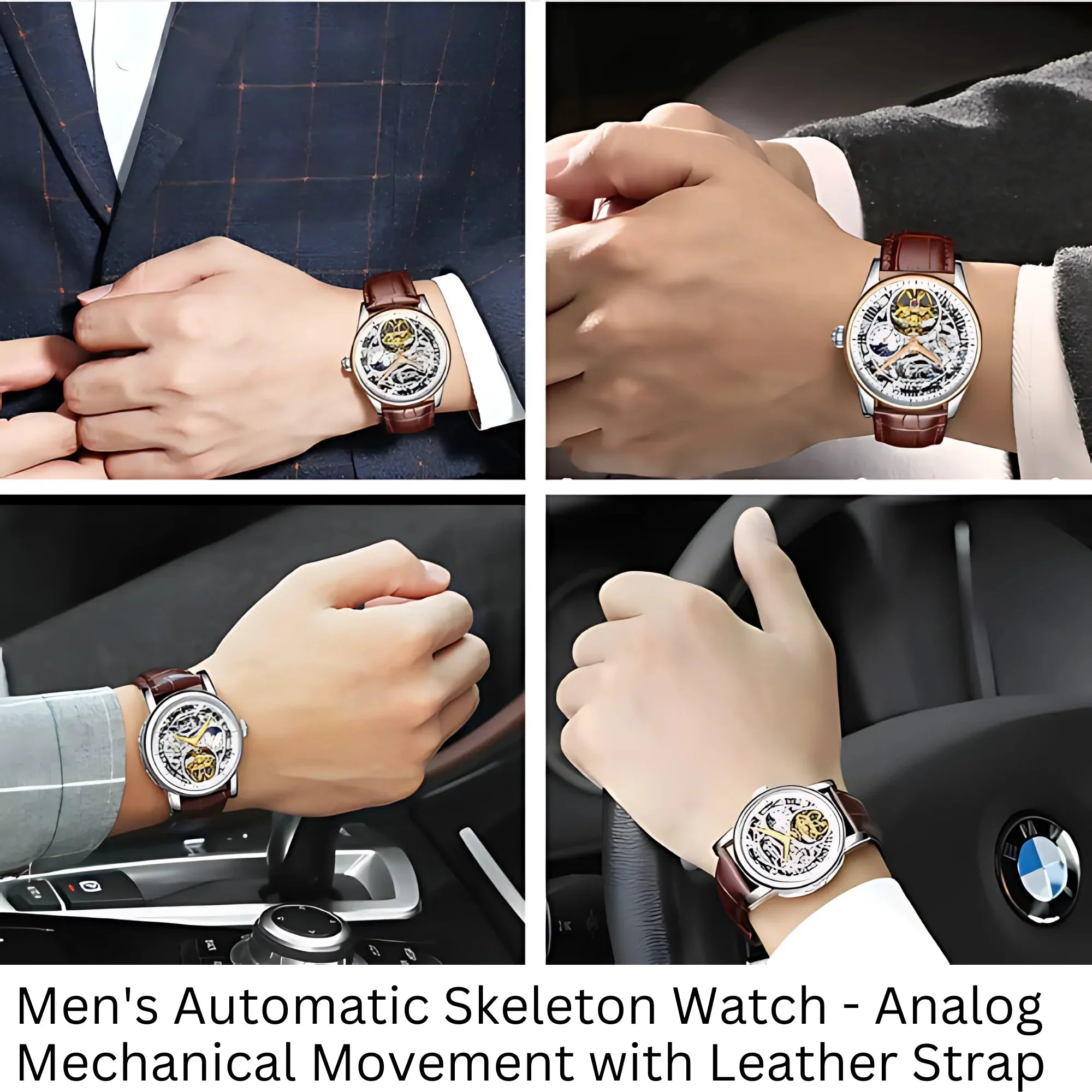 Men’s Automatic Skeleton Executive Watch | Leather Strap Mechanical Timepiece - 4A's Global