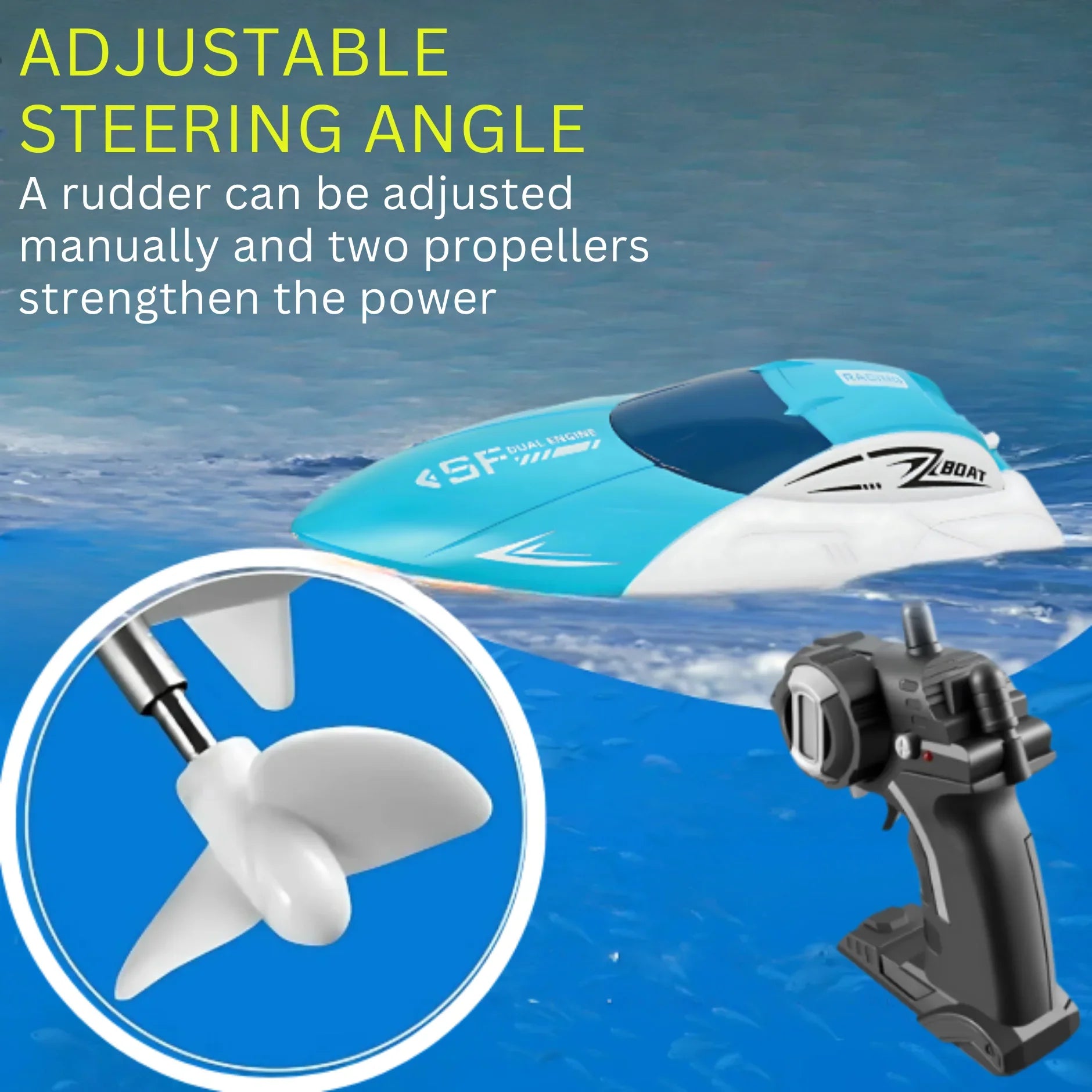 High-Speed RC Racing Boat – Remote Control Boat 2.4GHz – Dual Motor High-Speed Racing RC Boat with Modular Battery &amp; Waterproof Design - 4A's Global