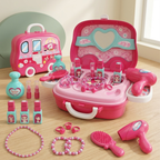 Kids Beauty Salon Role Play Toy Set – 15/19pcs Pretend Play Makeup & Jewelry Vanity Case with Accessories