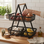 2 Tier Storage Basket Fruit Bread and Veg Organiser Sleek Black Metal - SGM - 4A's Global