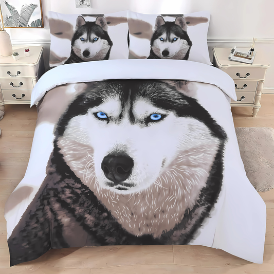 Microfiber Duvet Cover Set 3D Wolf Printed Egyptian Cotton Bedding Quilt Cover Set, with Pillow Cases Soft & Breathable, All Sizes