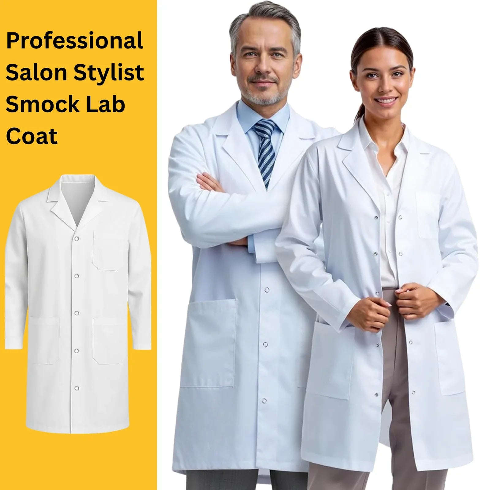 Unisex White Lab Coat | Salon Coat | Stylist Smock | Professional Workwear – Premium Polycotton Long Sleeve - 4A's Global